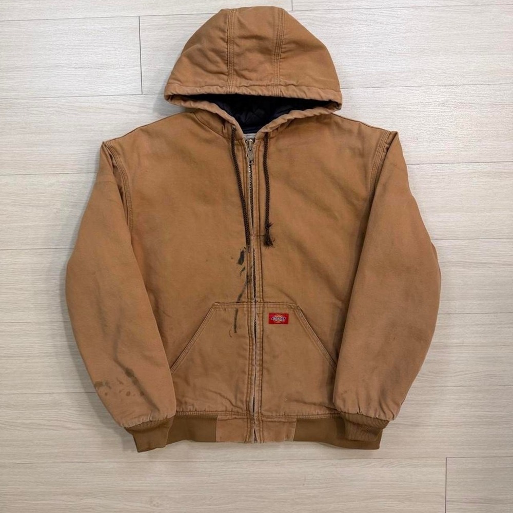 Vintage Dickies Quilt Lined Brown Canvas Full Zip Jacket Mens Size Large